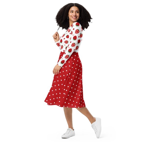 The Pinup Shop Dresses & Skirts - Strawberry Heart Long Sleeve Pin Up Dress